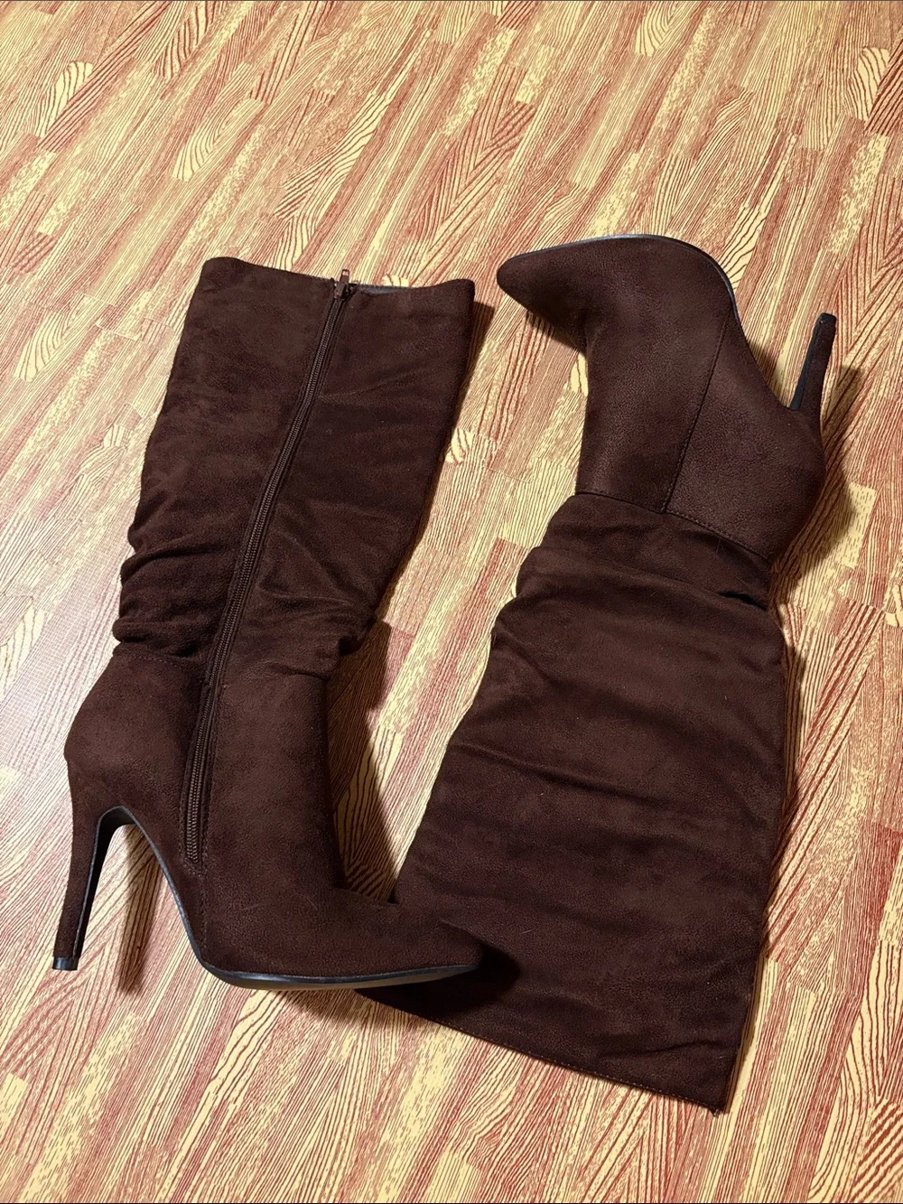 Women's Brown Suede-Look Knee-High Stiletto Boots